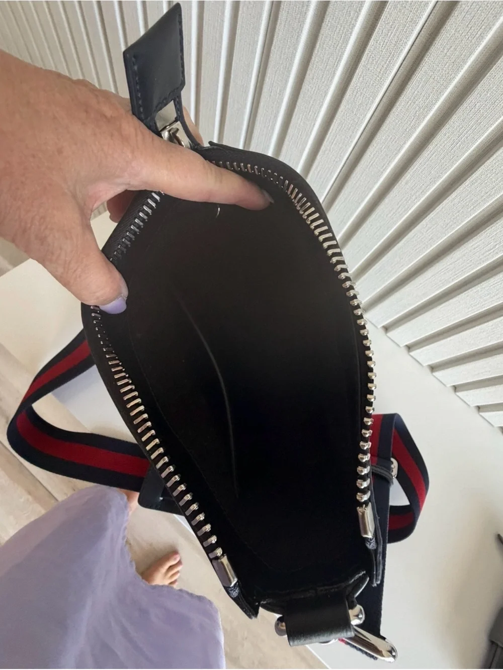 Gucci Black GG Supreme Messenger with Red & Navy Web Strap